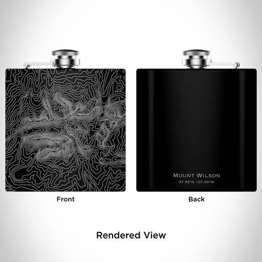 Rendered View of Mount Wilson Colorado Map Engraving on 6oz Stainless Steel Flask in Black