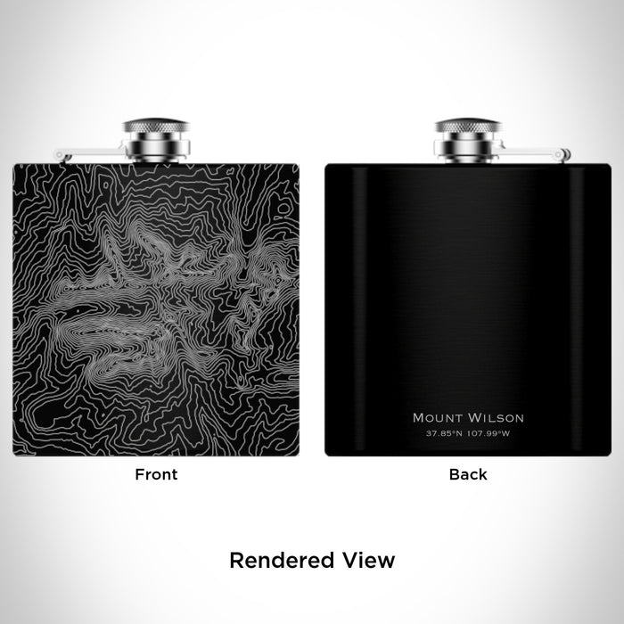 Rendered View of Mount Wilson Colorado Map Engraving on 6oz Stainless Steel Flask in Black