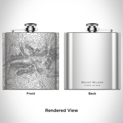 Rendered View of Mount Wilson Colorado Map Engraving on 6oz Stainless Steel Flask
