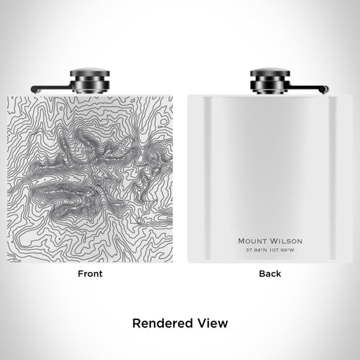 Rendered View of Mount Wilson Colorado Map Engraving on 6oz Stainless Steel Flask in White