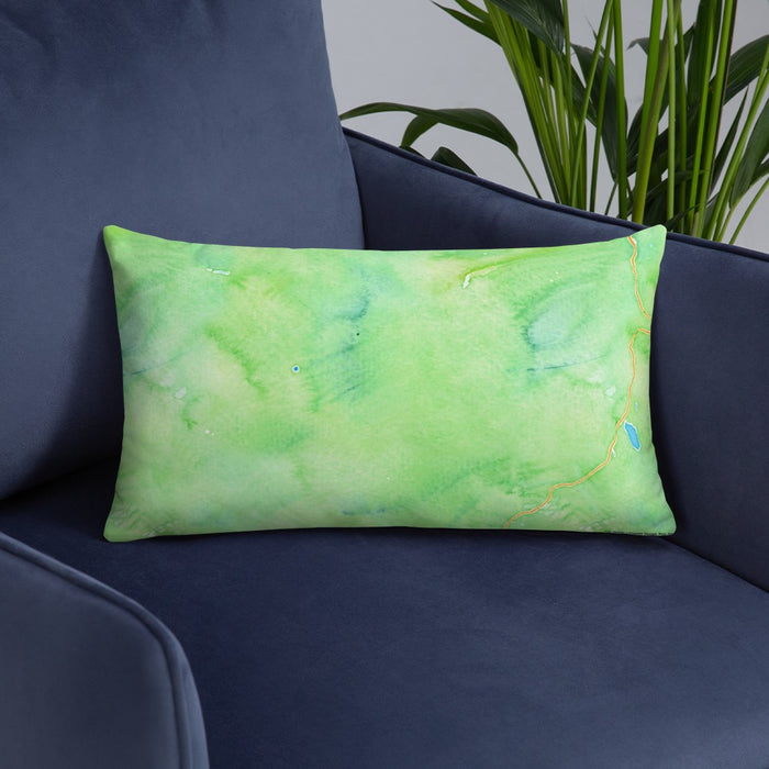 Custom Mount Wilson Colorado Map Throw Pillow in Watercolor on Blue Colored Chair
