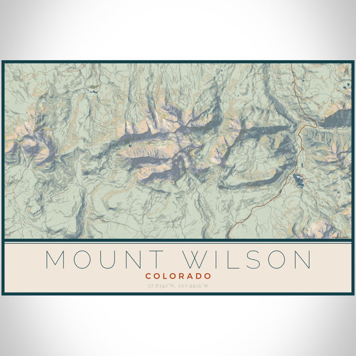 Mount Wilson Colorado Map Print Landscape Orientation in Woodblock Style With Shaded Background