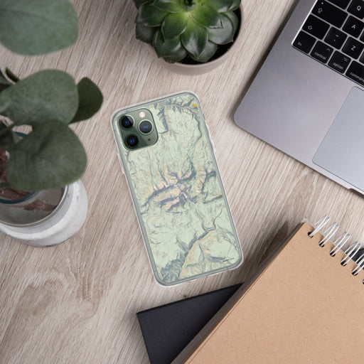Custom Mount Wilson Colorado Map Phone Case in Woodblock on Table with Laptop and Plant