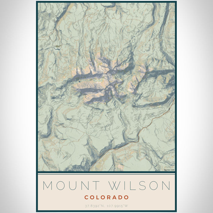 Mount Wilson Colorado Map Print Portrait Orientation in Woodblock Style With Shaded Background