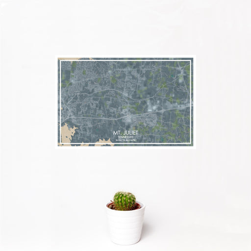 12x18 Mt. Juliet Tennessee Map Print Landscape Orientation in Afternoon Style With Small Cactus Plant in White Planter