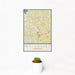 12x18 Mt. Juliet Tennessee Map Print Portrait Orientation in Woodblock Style With Small Cactus Plant in White Planter