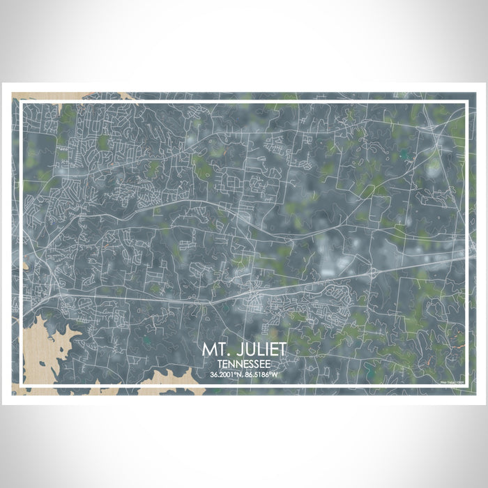 Mt. Juliet Tennessee Map Print Landscape Orientation in Afternoon Style With Shaded Background