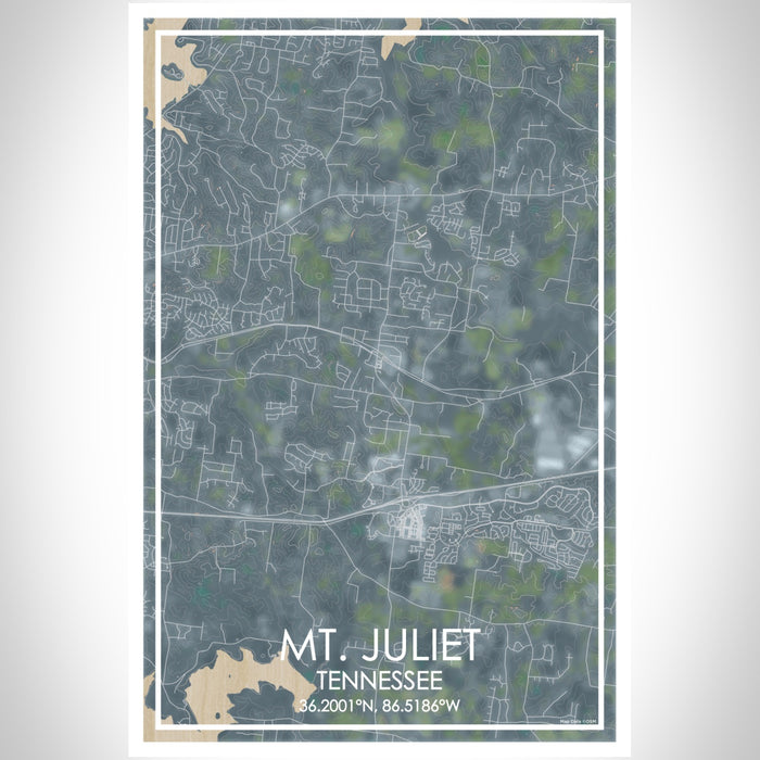 Mt. Juliet Tennessee Map Print Portrait Orientation in Afternoon Style With Shaded Background