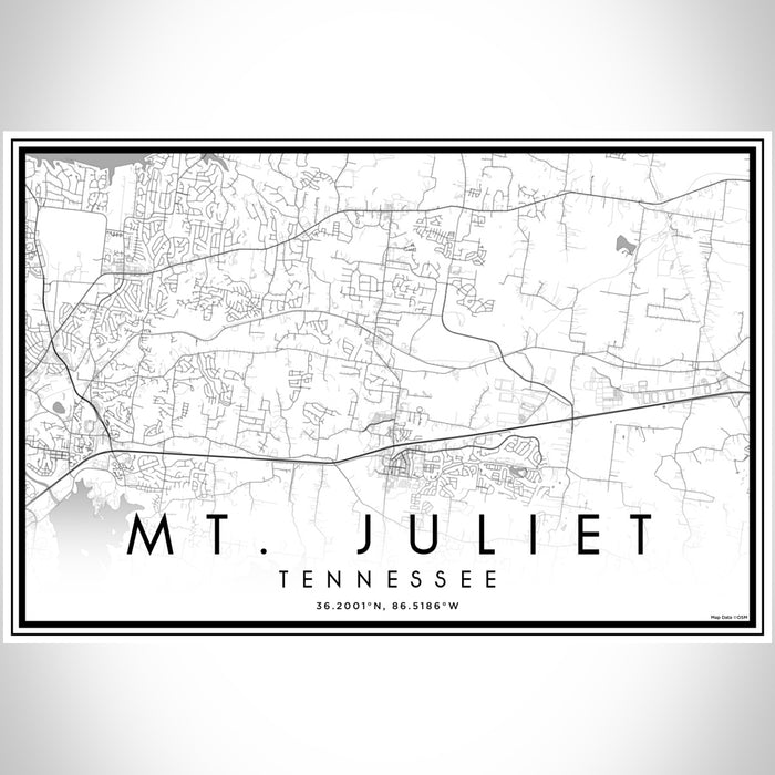 Mt. Juliet Tennessee Map Print Landscape Orientation in Classic Style With Shaded Background