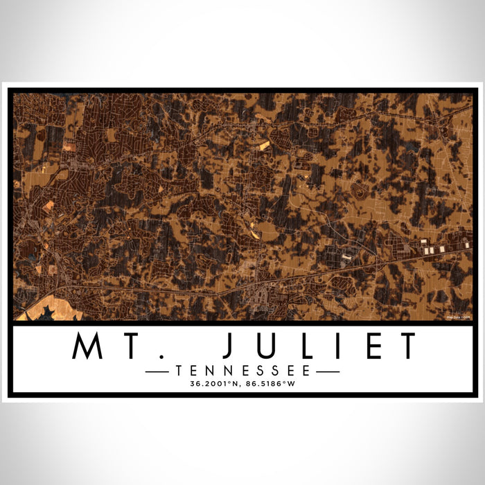 Mt. Juliet Tennessee Map Print Landscape Orientation in Ember Style With Shaded Background