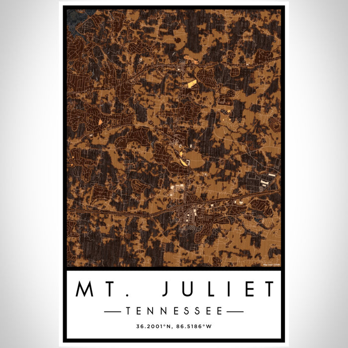 Mt. Juliet Tennessee Map Print Portrait Orientation in Ember Style With Shaded Background