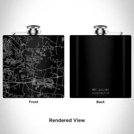 Rendered View of Mt. Juliet Tennessee Map Engraving on 6oz Stainless Steel Flask in Black