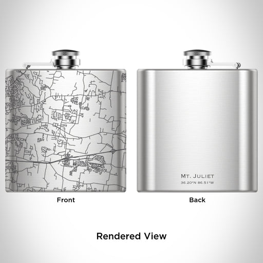 Rendered View of Mt. Juliet Tennessee Map Engraving on 6oz Stainless Steel Flask