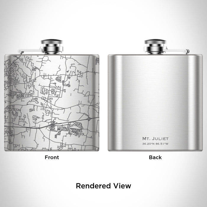 Rendered View of Mt. Juliet Tennessee Map Engraving on 6oz Stainless Steel Flask