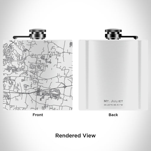 Rendered View of Mt. Juliet Tennessee Map Engraving on 6oz Stainless Steel Flask in White
