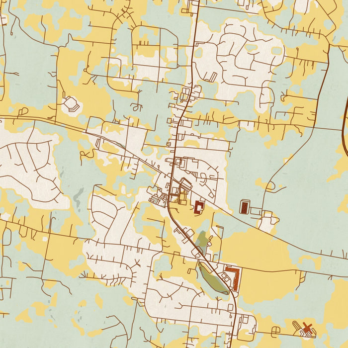 Mt. Juliet Tennessee Map Print in Woodblock Style Zoomed In Close Up Showing Details