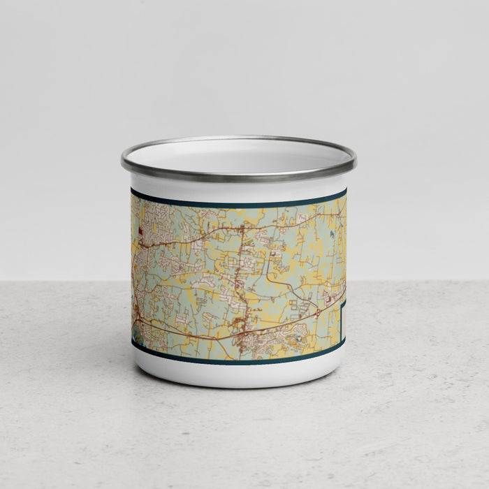 Front View Custom Mt. Juliet Tennessee Map Enamel Mug in Woodblock
