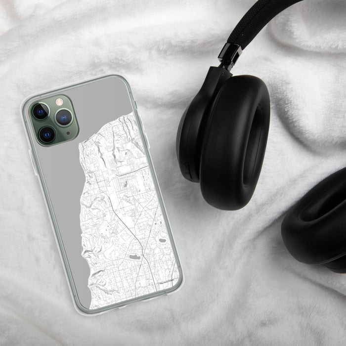 Custom Mukilteo Washington Map Phone Case in Classic on Table with Black Headphones