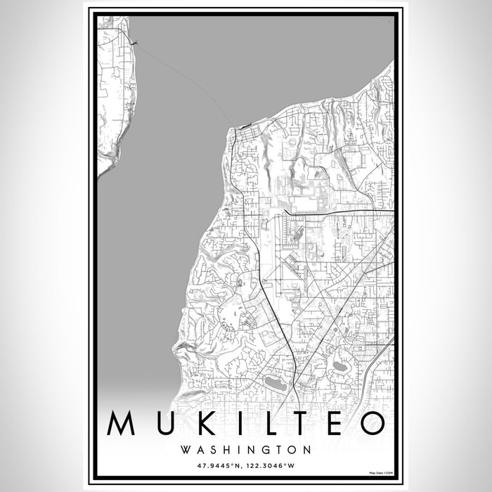 Mukilteo Washington Map Print Portrait Orientation in Classic Style With Shaded Background