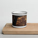Front View Custom Mukilteo Washington Map Enamel Mug in Ember on Cutting Board