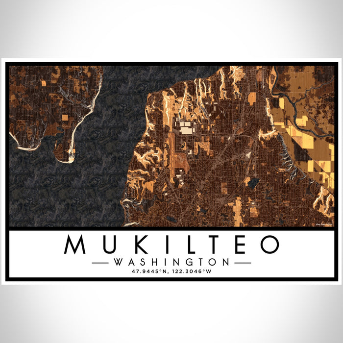 Mukilteo Washington Map Print Landscape Orientation in Ember Style With Shaded Background