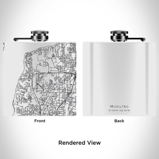 Rendered View of Mukilteo Washington Map Engraving on 6oz Stainless Steel Flask in White