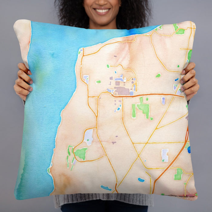 Person holding 22x22 Custom Mukilteo Washington Map Throw Pillow in Watercolor