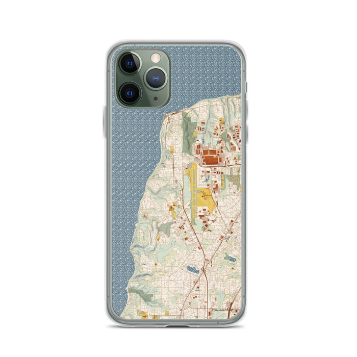 Custom iPhone 11 Pro Mukilteo Washington Map Phone Case in Woodblock