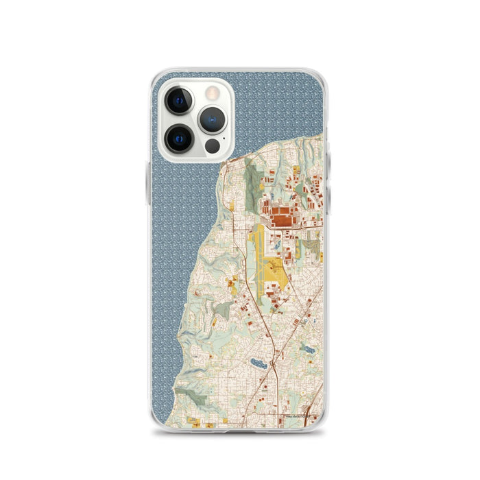 Custom iPhone 12 Pro Mukilteo Washington Map Phone Case in Woodblock