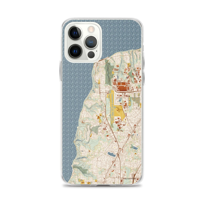 Custom iPhone 12 Pro Max Mukilteo Washington Map Phone Case in Woodblock