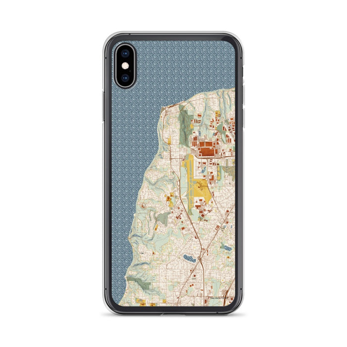 Custom iPhone XS Max Mukilteo Washington Map Phone Case in Woodblock