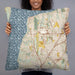 Person holding 22x22 Custom Mukilteo Washington Map Throw Pillow in Woodblock