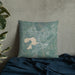 Custom Mukwonago Wisconsin Map Throw Pillow in Afternoon on Bedding Against Wall