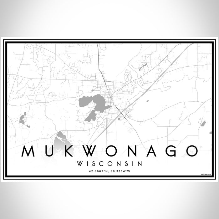 Mukwonago Wisconsin Map Print Landscape Orientation in Classic Style With Shaded Background
