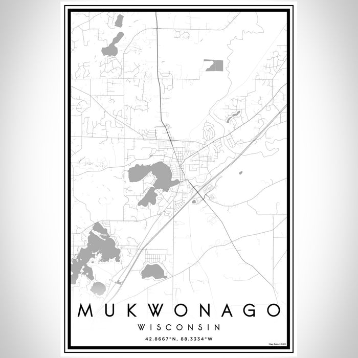 Mukwonago Wisconsin Map Print Portrait Orientation in Classic Style With Shaded Background