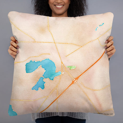 Person holding 22x22 Custom Mukwonago Wisconsin Map Throw Pillow in Watercolor