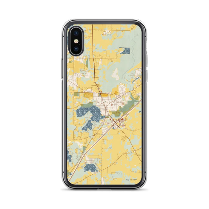 Custom iPhone X/XS Mukwonago Wisconsin Map Phone Case in Woodblock