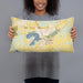 Person holding 20x12 Custom Mukwonago Wisconsin Map Throw Pillow in Woodblock