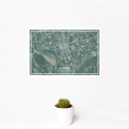12x18 Mullins South Carolina Map Print Landscape Orientation in Afternoon Style With Small Cactus Plant in White Planter