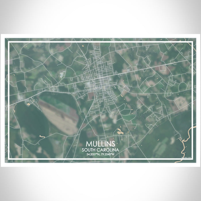 Mullins South Carolina Map Print Landscape Orientation in Afternoon Style With Shaded Background