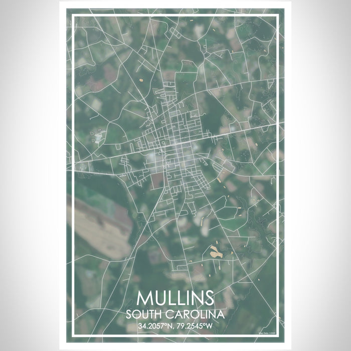 Mullins South Carolina Map Print Portrait Orientation in Afternoon Style With Shaded Background
