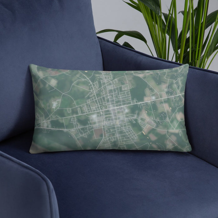Custom Mullins South Carolina Map Throw Pillow in Afternoon on Blue Colored Chair