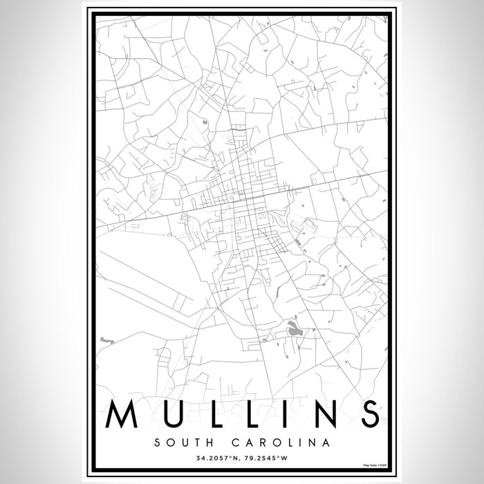 Mullins South Carolina Map Print Portrait Orientation in Classic Style With Shaded Background