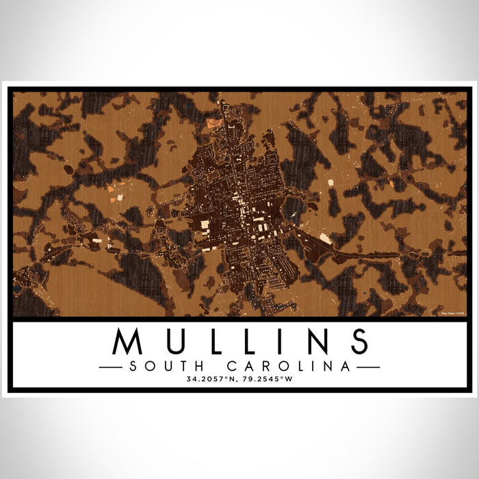 Mullins South Carolina Map Print Landscape Orientation in Ember Style With Shaded Background