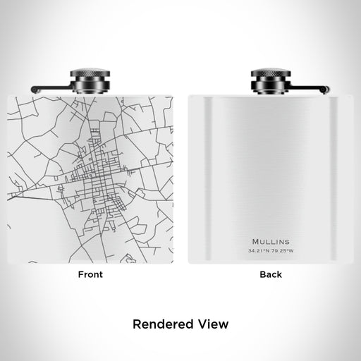 Rendered View of Mullins South Carolina Map Engraving on 6oz Stainless Steel Flask in White