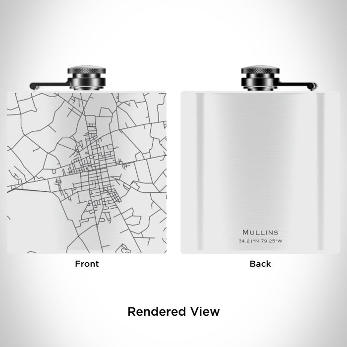 Rendered View of Mullins South Carolina Map Engraving on 6oz Stainless Steel Flask in White