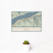12x18 Multnomah Falls Oregon Map Print Landscape Orientation in Woodblock Style With Small Cactus Plant in White Planter
