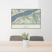 24x36 Multnomah Falls Oregon Map Print Lanscape Orientation in Woodblock Style Behind 2 Chairs Table and Potted Plant