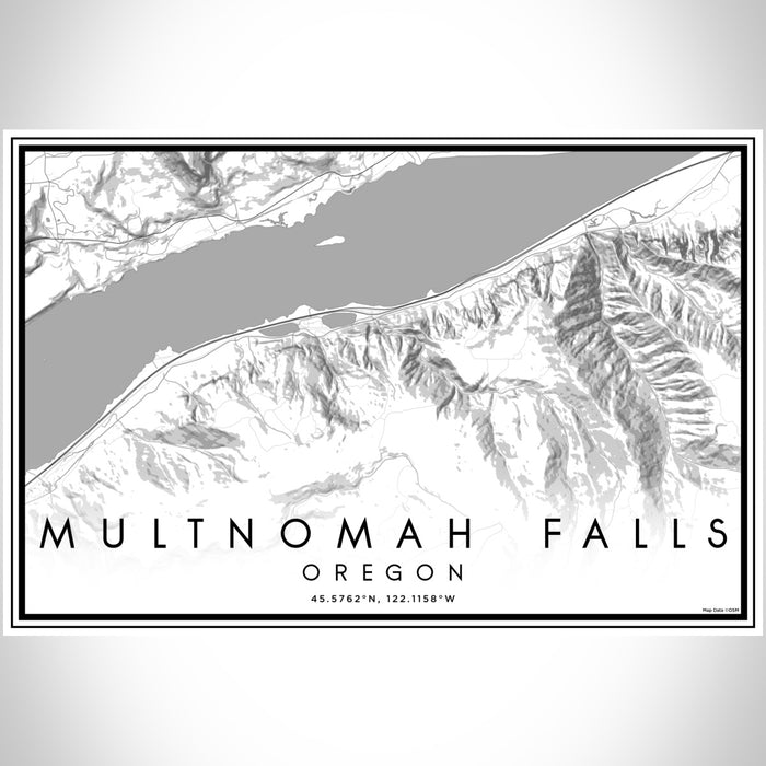 Multnomah Falls Oregon Map Print Landscape Orientation in Classic Style With Shaded Background