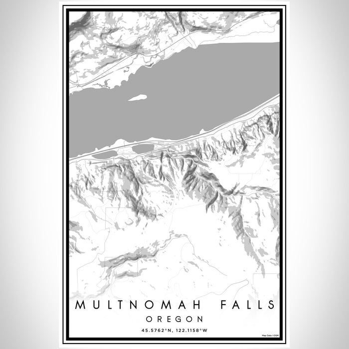 Multnomah Falls Oregon Map Print Portrait Orientation in Classic Style With Shaded Background